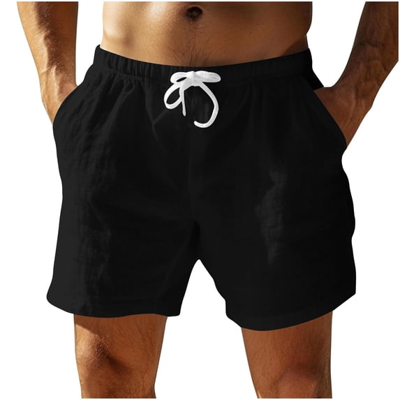 Cotton Bermuda Shorts for Men Elastic Waist Drawstring Summer Beach Vacation Short Pants Casual Stretch Outdoor Athletic Walkshorts