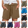 thumbnail image 1 of Cotton Bermuda Shorts for Women Plus Size High-Waisted Relaxed Fit Elastic Waist Drawstring Summer Beach Solid Color Shorts with Pockets Blue M, 1 of 5