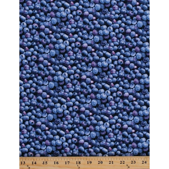 Cotton Berry Good Fruit Packed Blueberries Allover Cotton Fabric Print by the Yard 509 Blue