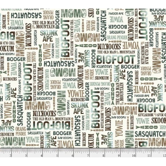 Cotton Bigfoot Country Bigfoot Nick Names Skunk Ape Sasquatch Skookum Officially Licensed by P&B Textiles Cotton Fabric Print by the Yard (BCOU-06128-E)
