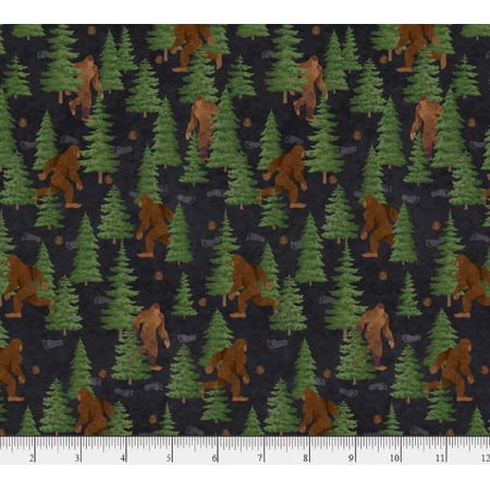 Cotton Bigfoot Country Sasquatch Forest Pine Tree Footprints Mystery Officially Licensed by P&B Textiles Cotton Fabric Print by the Yard (BCOU-06126-K)