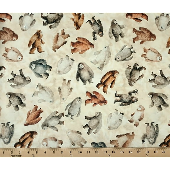 Cotton Bigfoot Toss Yeti Bigfoot Cream Quilting Treasures Cotton Fabric Print by the Yard (2600-30993-E)