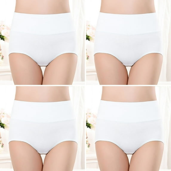 Cotton Bikini Underwear Women Women's High Waist Cotton Panties Soft Breathable Briefs Stretch Briefs Seamless Women's Panties Gym Underwear Women White M