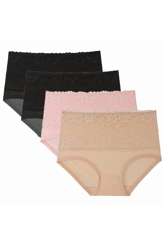 Cotton Bikini Underwear for Women Wonens Underwear, 4PC Women Lace High Waisted Body Shaper Shorts Shapewear Panties