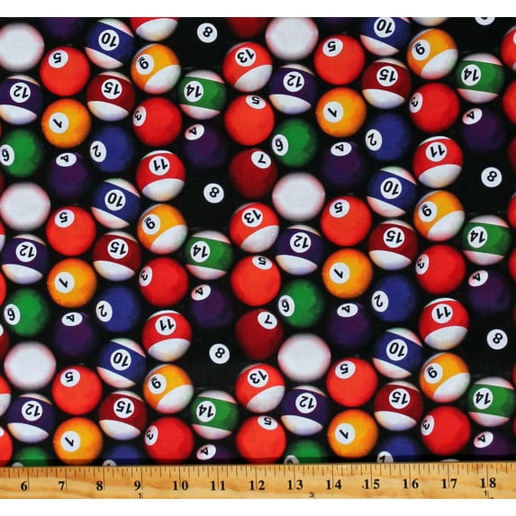 Cotton Billiards Billiard Balls Games Game Night Sports Pool Balls Allover Multicolor Cotton Fabric Print by The Yard (120940)