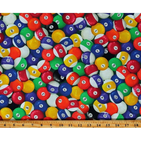 Cotton Billiards Pool Balls Games Game Night Sports This & That VI Multicolor Cotton Fabric Print by the Yard (1649-28727-X)