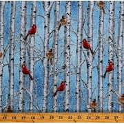 Cotton Birch Trees Cardinals Birds Animals Forest Woods Sky Stars Snow Snowflakes Winter Holiday Blue Metallic Cotton Fabric Print by the Yard V7160-7.5-BLUE/SILVER