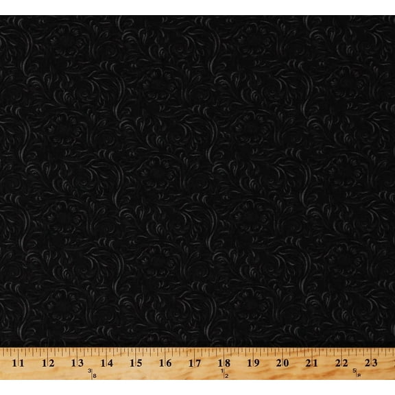 Cotton Black Floral Flowers Tooled Leather-Look Western Basics Cotton Fabric Print by the Yard (11216-16)