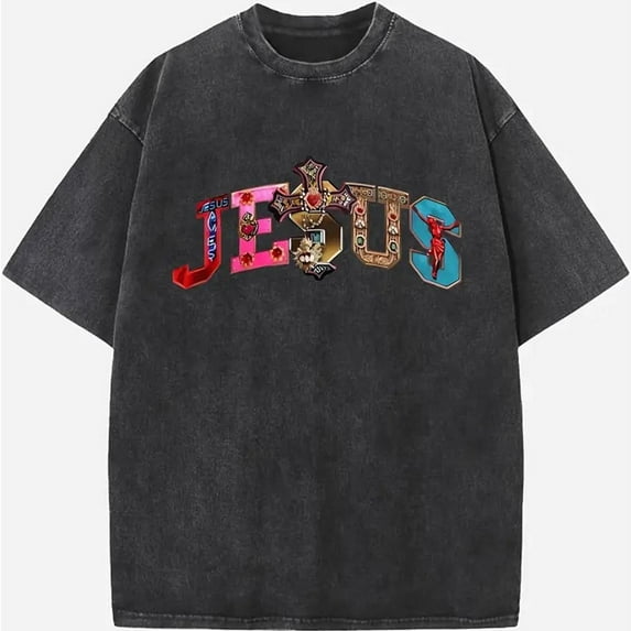 Cotton Black Tee Cross Graphic T-Shirt Top Water Wash Oversized Retro Hip Hop Baggy style S-2XL Plus Size