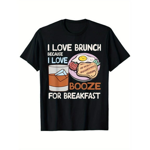 Cotton Black Tee I Love Brunch Booze Graphic T-Shirt Top Cotton Fashion Crewneck Design Casual S-5XL