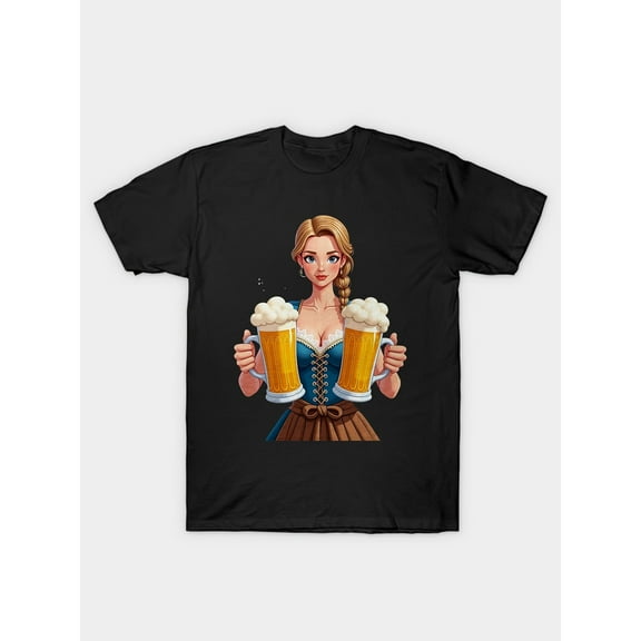 Cotton Tee Oktoberfest Beer Mugs Graphic T-Shirt Top Cotton Fashion Casual Short Sleeve Round Neck Black S-5XL