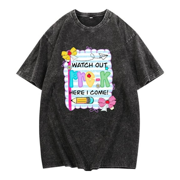 Cotton Black Tee Pre-K Here I Come Graphic T-Shirt Top Washed Fashion and Comfortable S-2XL Plus Size