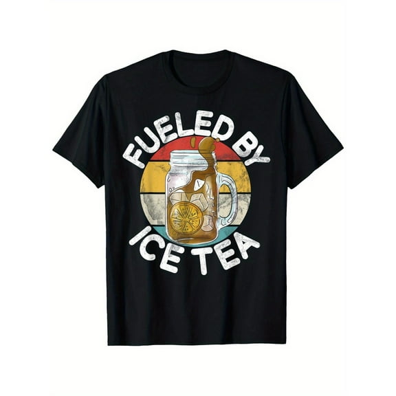 Cotton Black Tee T-Shirt Top Black Pure Cotton Iced Tea Day Gift Fashion Casual Comfortable Round Neck S-5XL