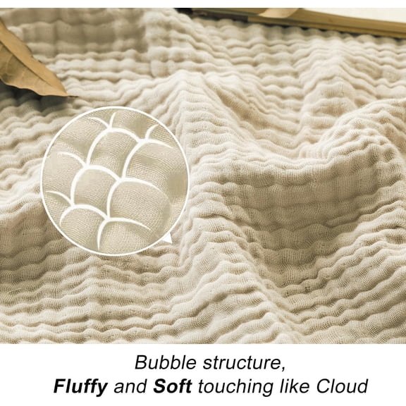 Cotton Blanket Queen Size for Bed Soft Muslin Bed Blankets 90"x90" Light Tan Lightweight Breathable Bedspread Coverlet All Season Gauze