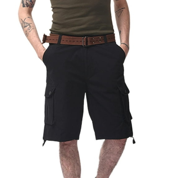 Cotton-Blend Cargo Shorts for Men Big and Tall S-4X Plus Size Drawstring Straight Leg Mid Waisted Casual Solid Athletic Hiking Short
