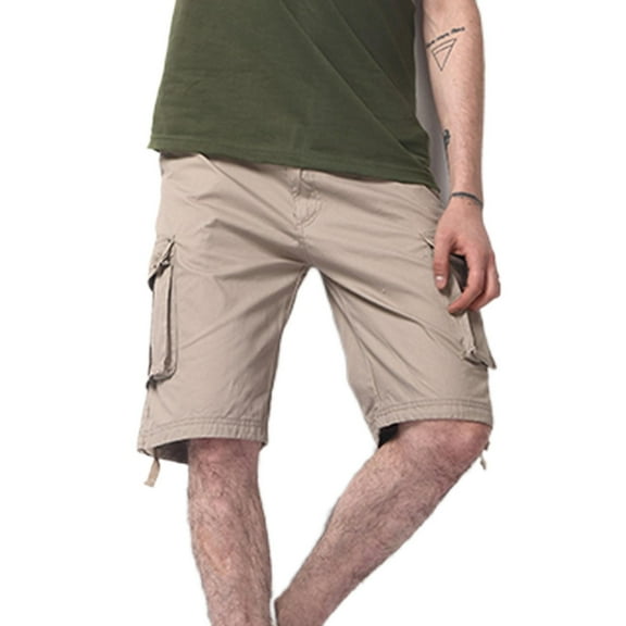 Cotton-Blend Cargo Shorts for Men Big and Tall S-4X Plus Size Drawstring Straight Leg Mid Waisted Casual Solid Athletic Hiking Short
