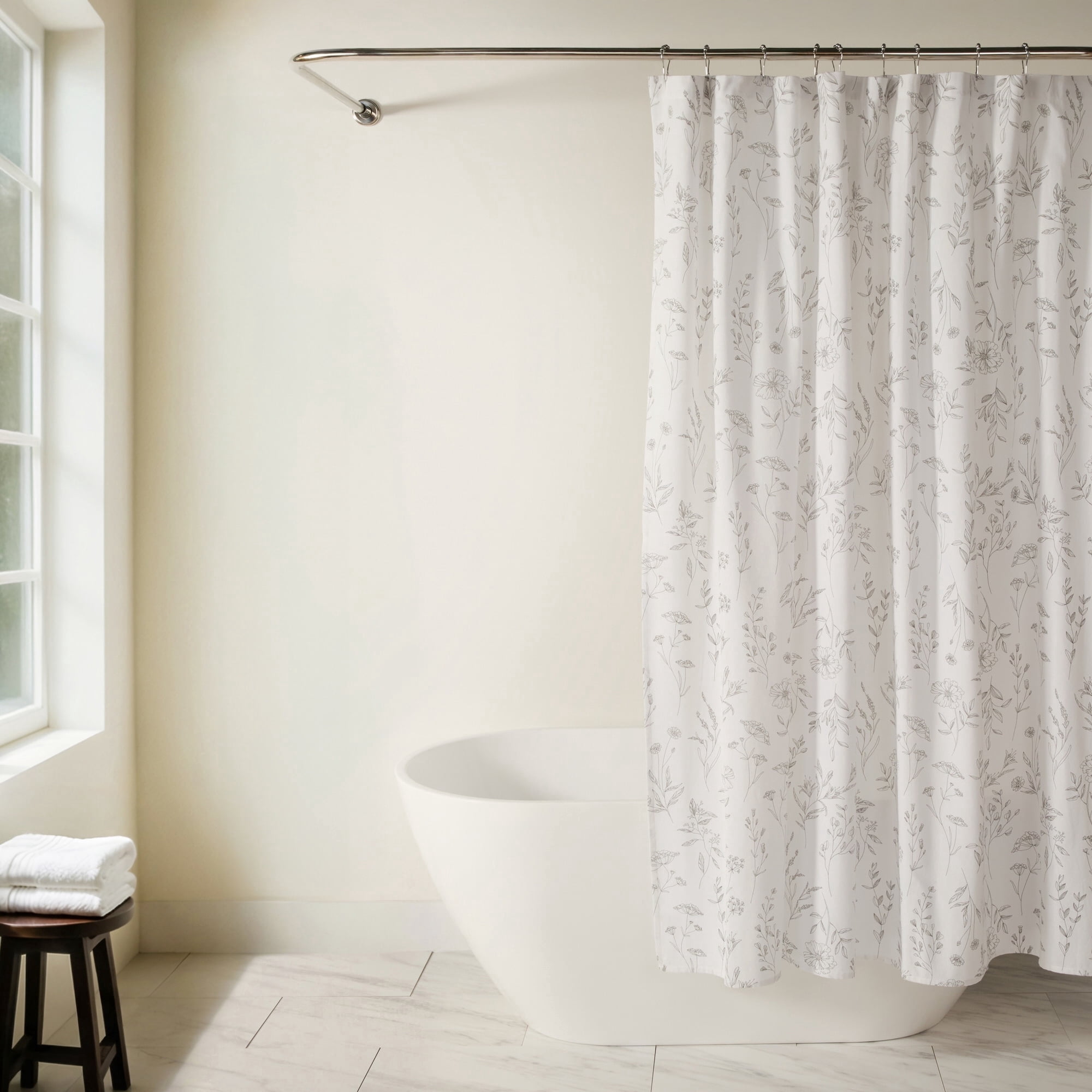 Cotton Blend Floral Print Shower Curtain by Comfort Canopy, 72" x 72", Gray