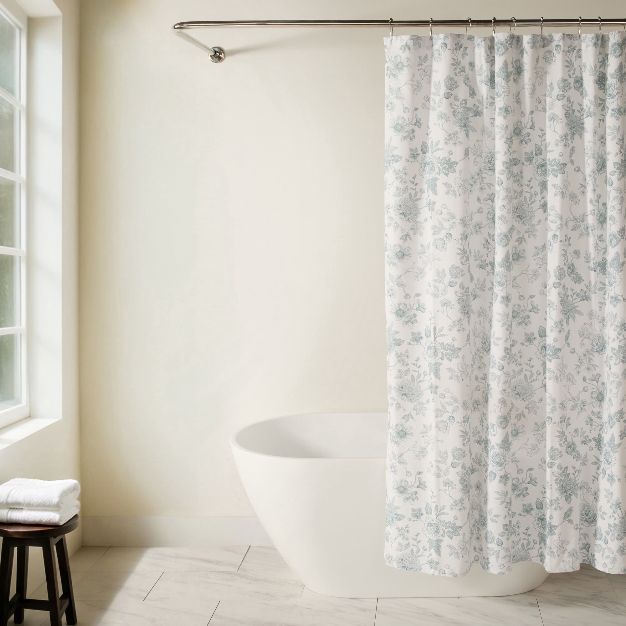 Cotton Blend Floral Print Shower Curtain by Comfort Canopy, 72" x 72", Light Blue Vintage