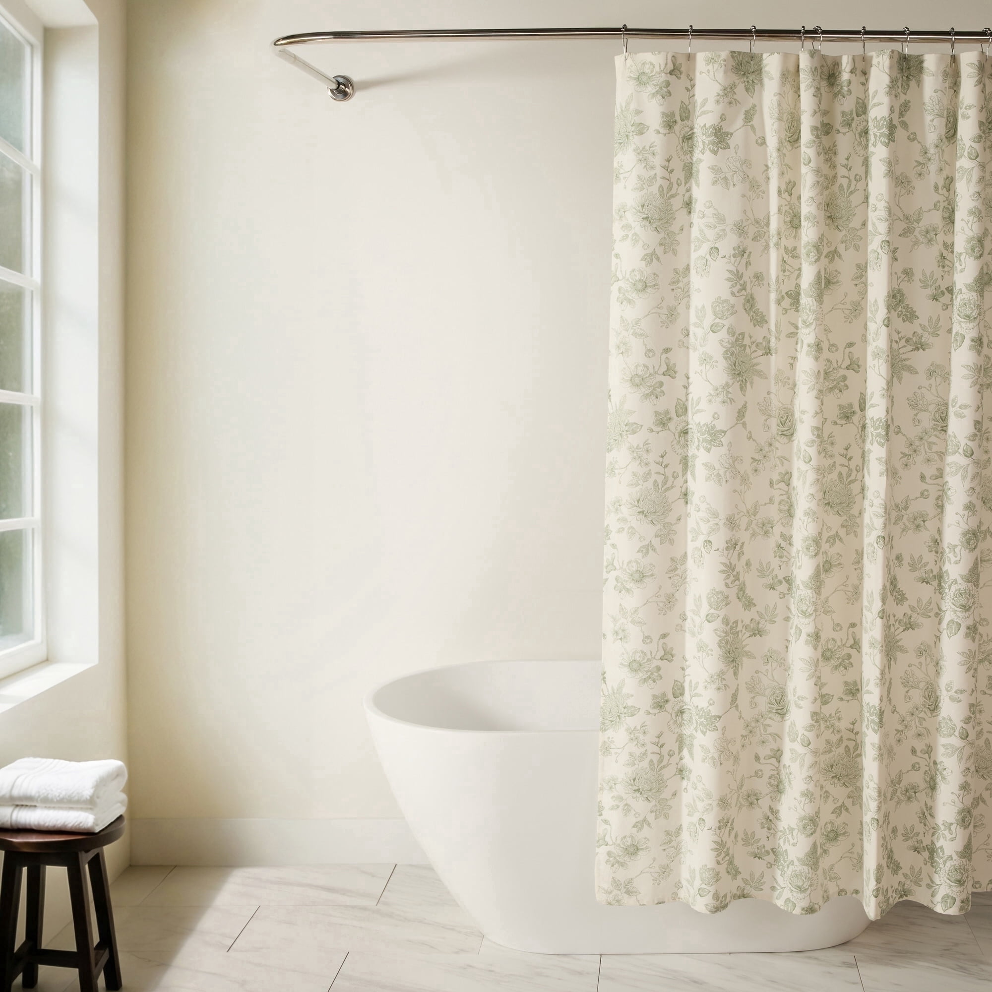 Cotton Blend Floral Print Shower Curtain by Comfort Canopy, 72" x 72", Sage Vintage