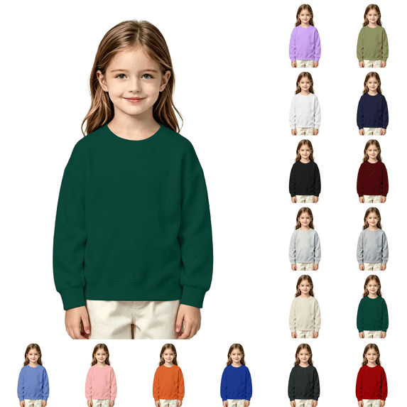 Cotton Blend Girls Casual Crewneck Sweatshirts Kids Long Sleeve Oversized Fashion Pullover Tops Dark Green 11-12Y(160)