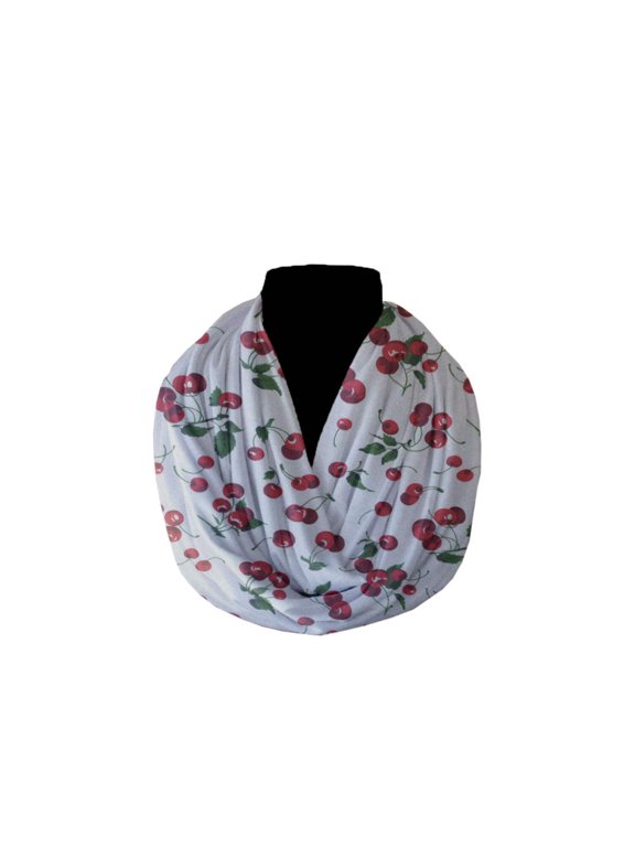 Cotton Blend Infinity Scarf Cherries Print