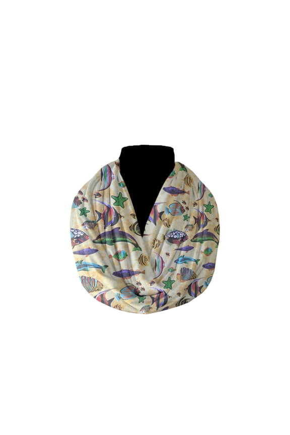 Cotton Blend Infinity Scarf Fish Aquarium Print