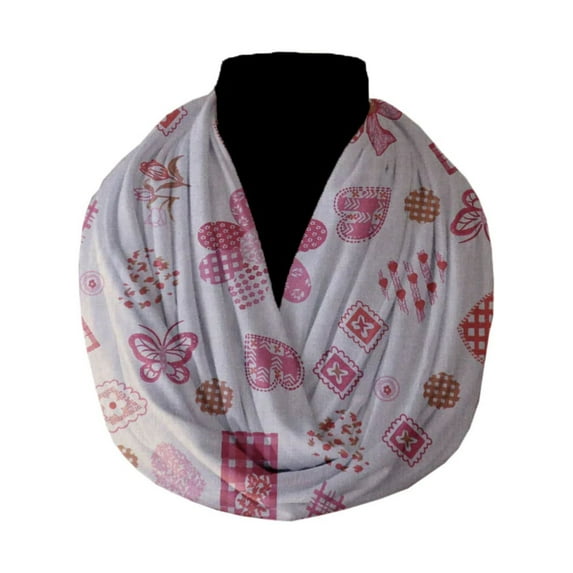 Cotton Blend Infinity Scarf Quilting Pattern Floral Hearts and Butterfly Print