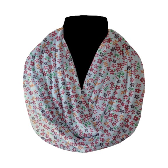 Cotton Blend Infinity Scarf Small Flowers Allover Print