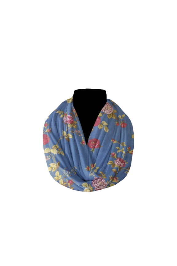 Cotton Blend Infinity Scarf Vintage Floral Large Roses Print