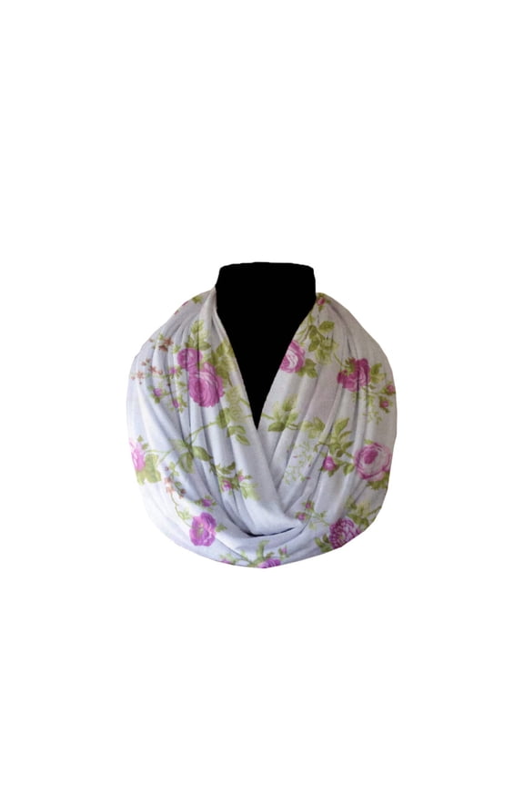 Cotton Blend Infinity Scarf Vintage Floral Large Roses Print