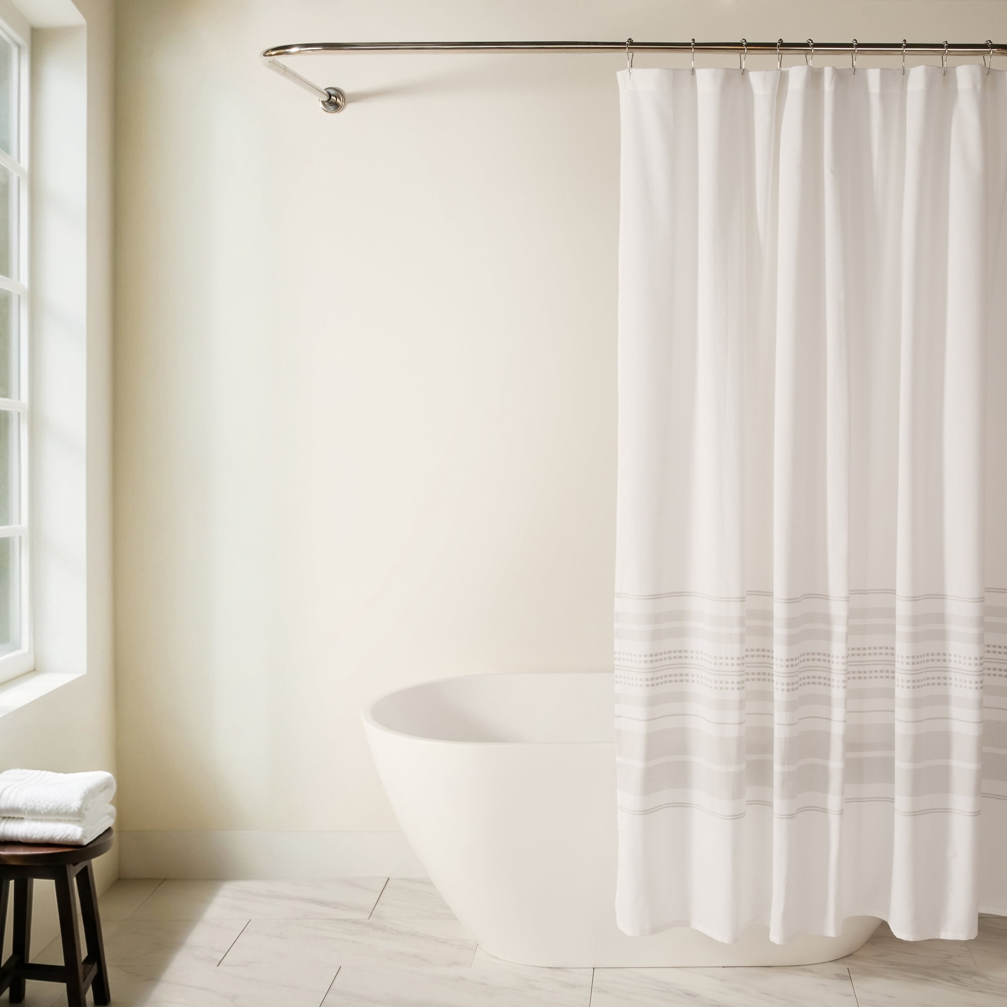 Cotton Blend Placement Stripe Shower Curtain