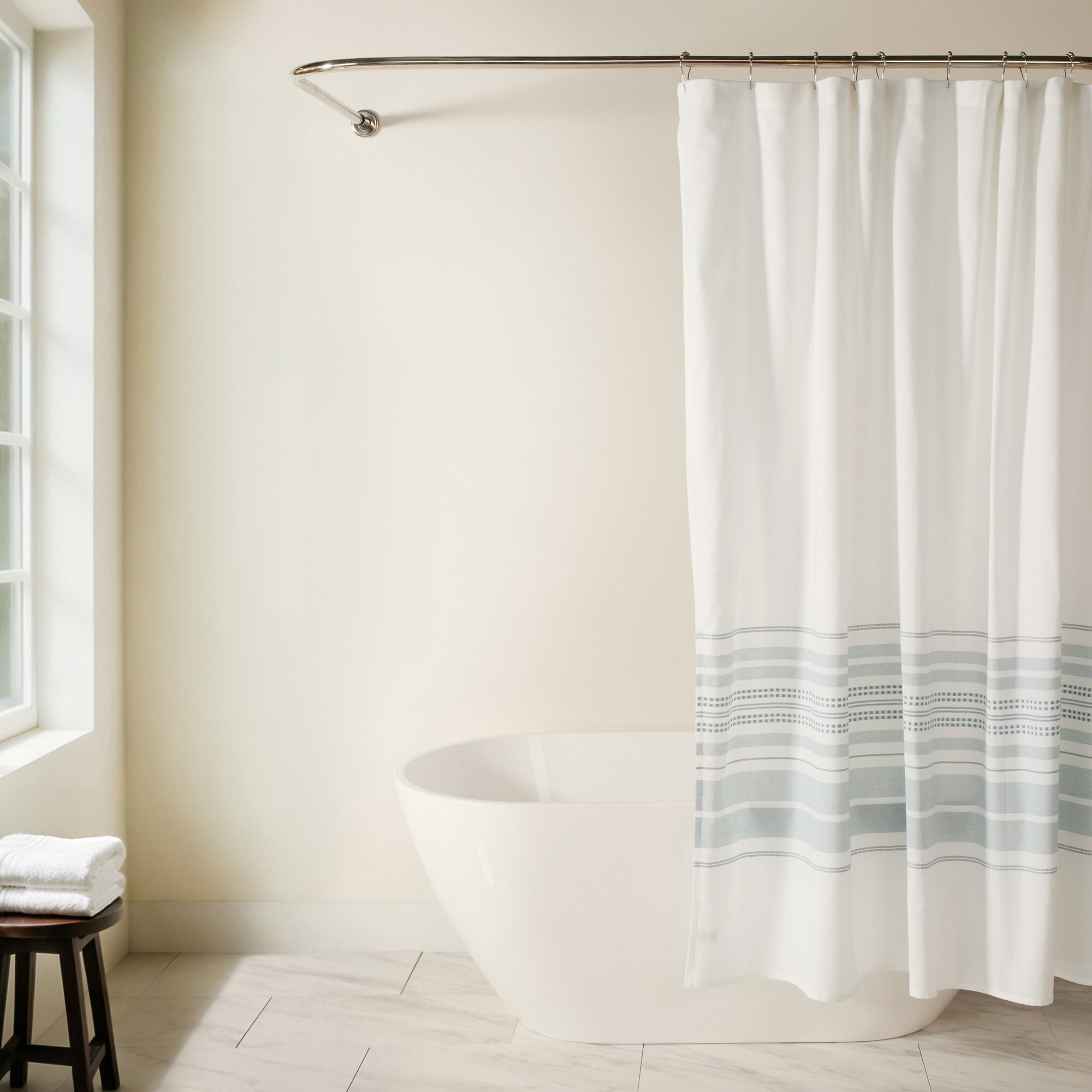 Cotton Blend Placement Stripe Shower Curtain