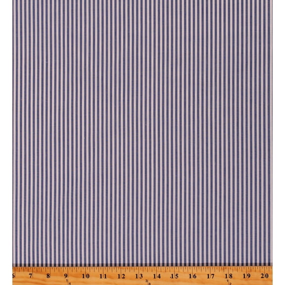 Cotton Blend Shirting Yarn Dyed Stripe White Blue 1/8" Wide Stripes 59" Wide Cotton/Polyester Fabric by the Yard (10275-1E)