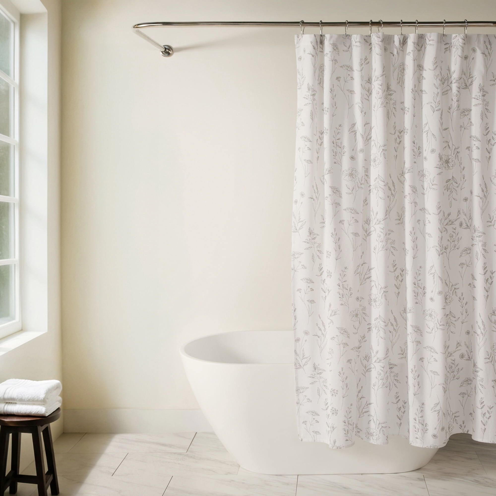 Cotton Blend Shower Curtain in Floral Patterns