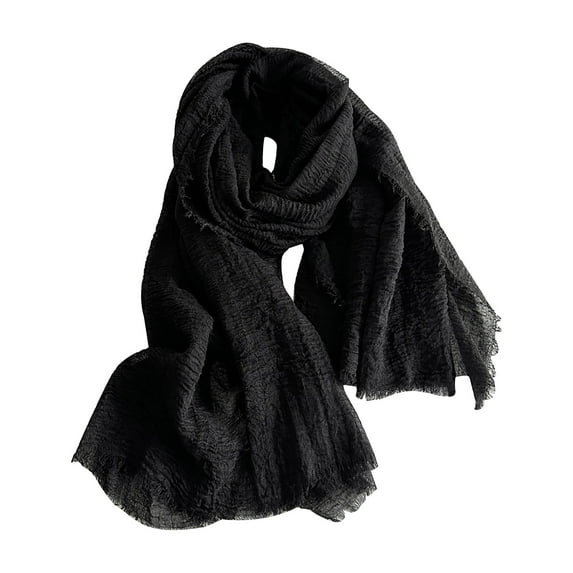 Cotton Blend Soft Scarf With Fringed Edges Linen Scarf Shawl,Travel Scarf Black One Size