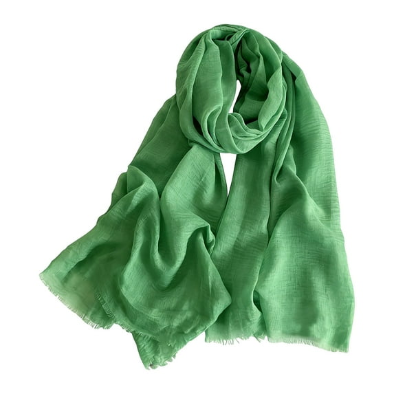 Cotton Blend Soft Scarf With Fringed Edges Linen Scarf Shawl,Travel Scarf Green One Size