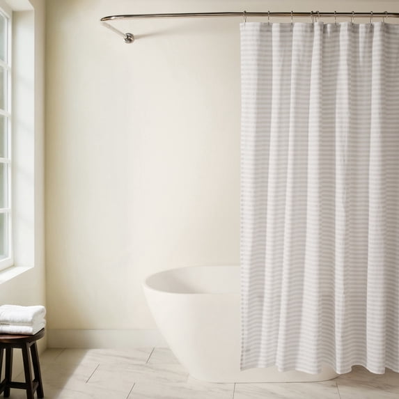 Cotton Blend Striped Shower Curtain by Comfort Canopy, 72" x 72", Classic Light Gray