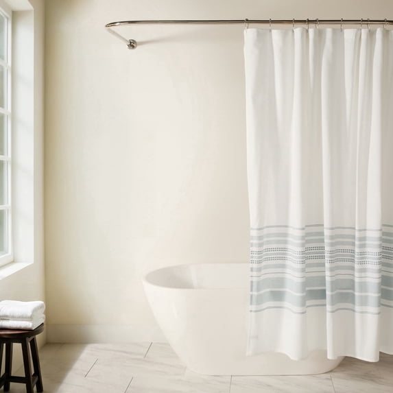 Cotton Blend Striped Shower Curtain by Comfort Canopy, 72" x 72", Partial Light Blue
