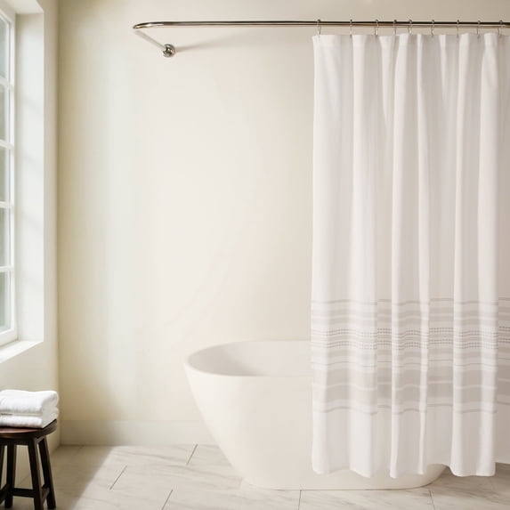 Cotton Blend Striped Shower Curtain by Comfort Canopy, 72" x 72", Partial Light Gray