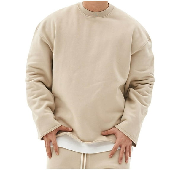 Cotton Blend Sweatshirts for Men No Hood Long Sleeve Crewneck Shirts Mens Casual Solid Pullover Basic Loungewear Athletic Workout Sweatshirt Tops