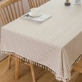 Cotton Blend Tablecloth Beige Striped Tablecloth with Tassels Boho ...