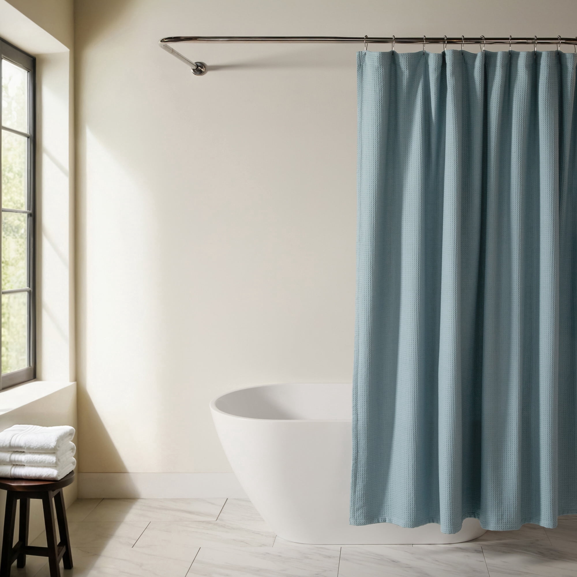 Cotton Blend Waffle Shower Curtain by Comfort Canopy, 72" x 72", Light Blue