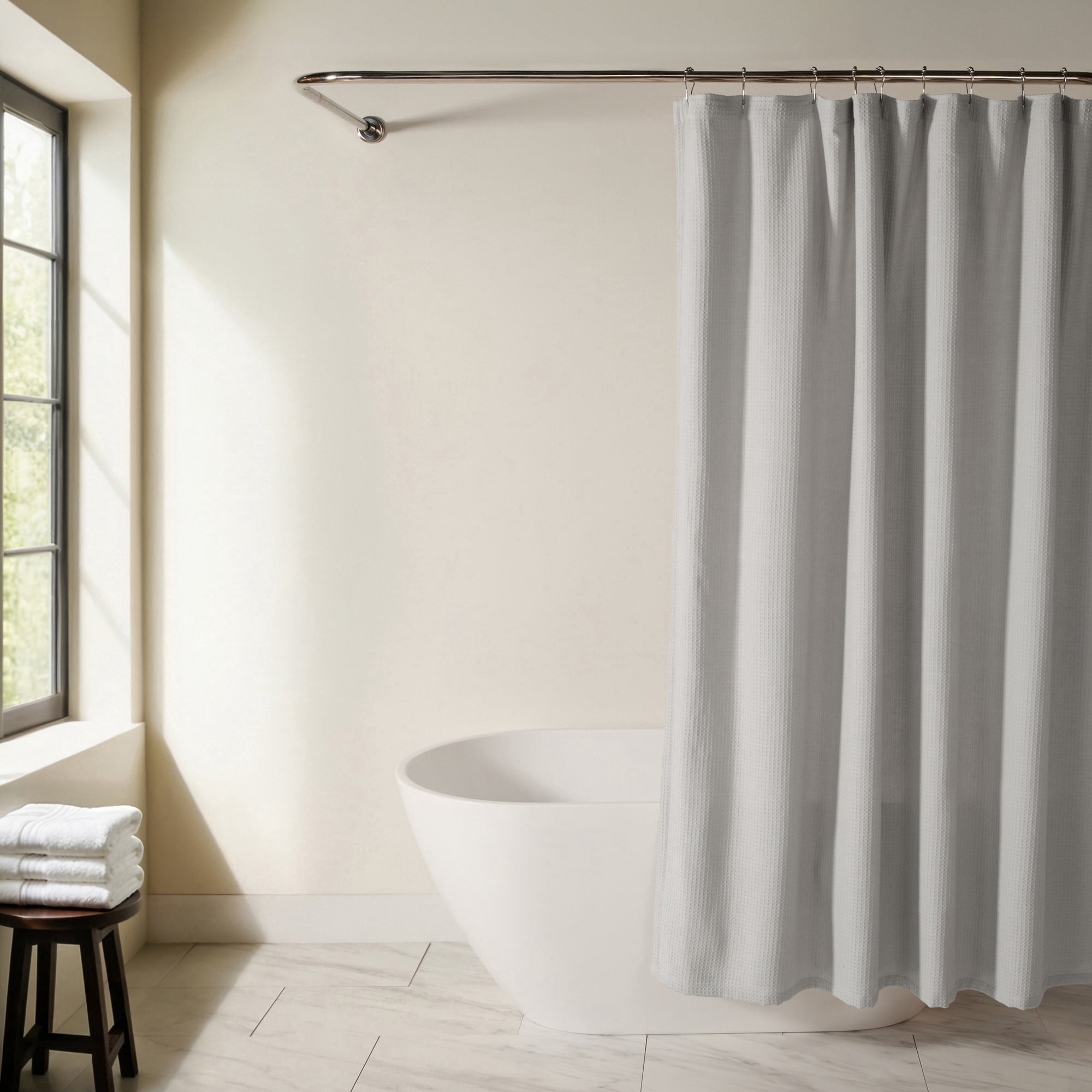 Cotton Blend Waffle Shower Curtain by Comfort Canopy, 72" x 72", Light Gray