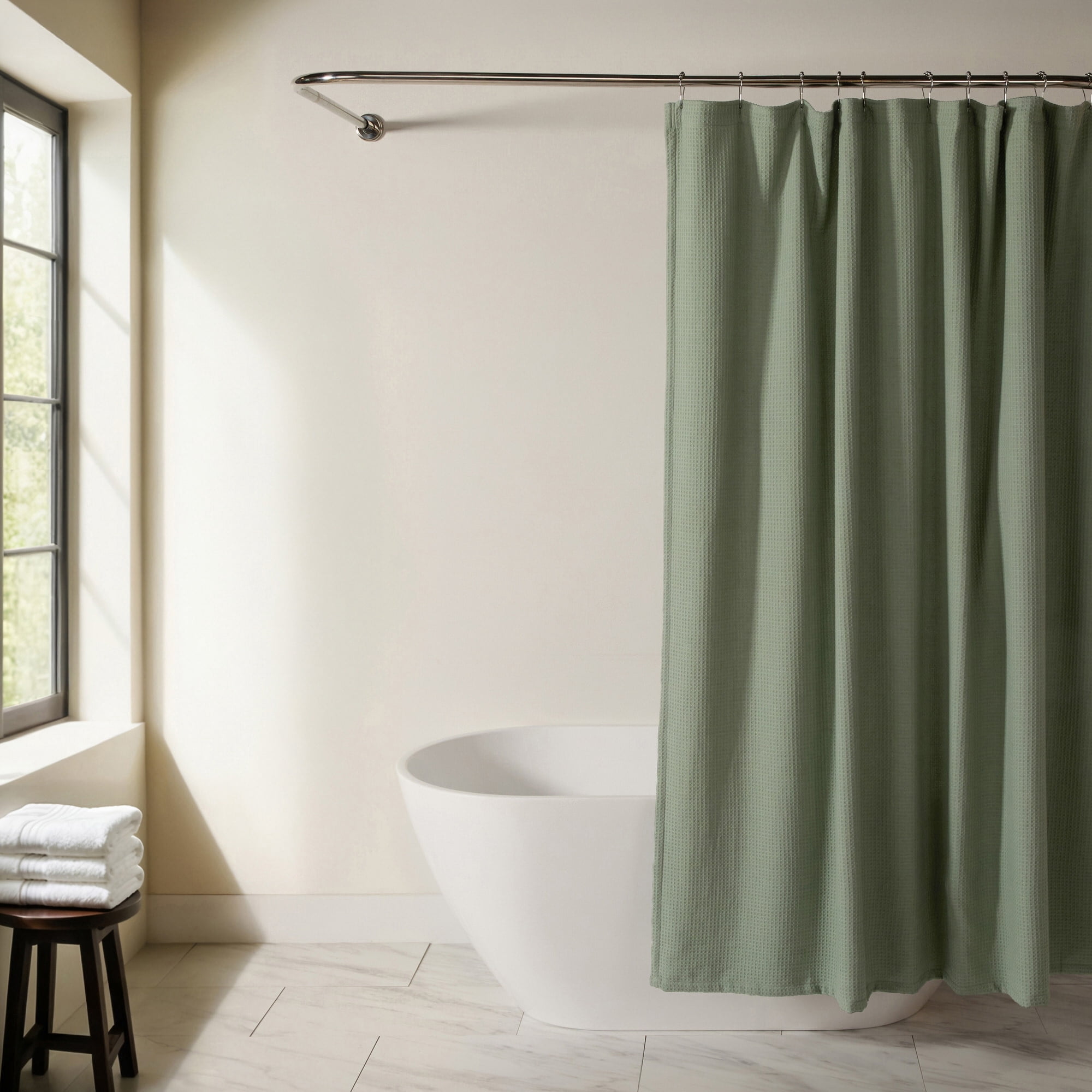 Cotton Blend Waffle Texture Shower Curtain