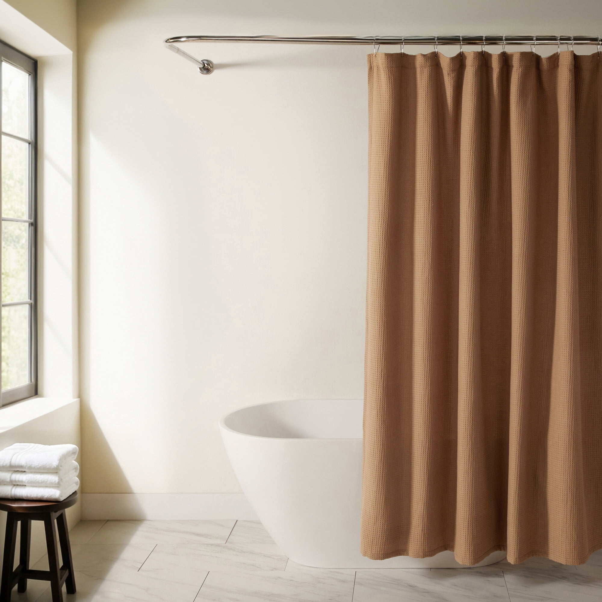 Cotton Blend Waffle Texture Shower Curtain