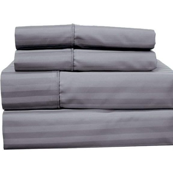 , Cotton-Blend Wrinkle-Free - 650-Thread-Count Stripe Sheet Set, Gray