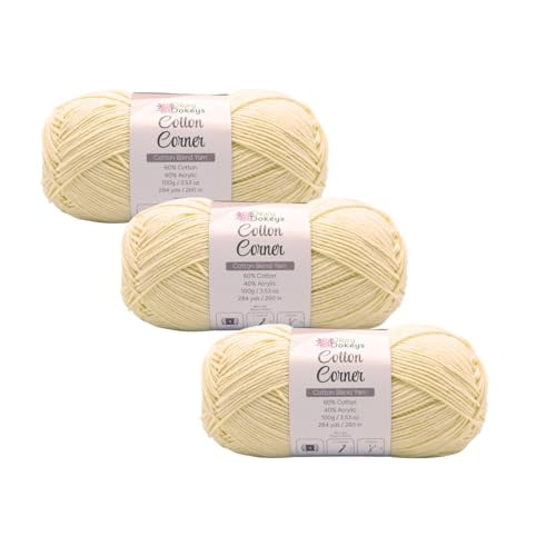 Cotton Blend Yarn 300g/852yds, 60% Cotton and 40% Acrylic, Never Compressed to Keep Yarn Fluffy, 3 Packs, Each skein - 3.53oz/100g, 284yds/260m, Lemonade Yellow, Color 17