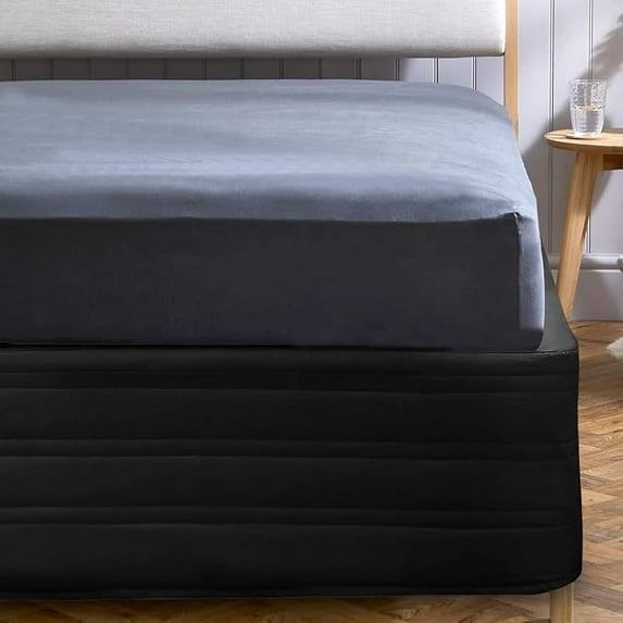 Cotton Blended Quilted Black King Bed Skirt, Ruffle 14" Drop