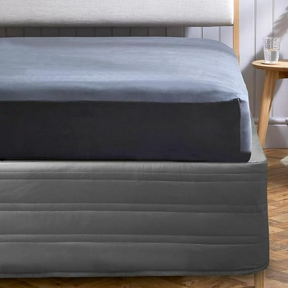 Cotton Blended Quilted Bed Skirt King Size,Dust Ruffle with Classic 14" Drop Dark Grey Colour
