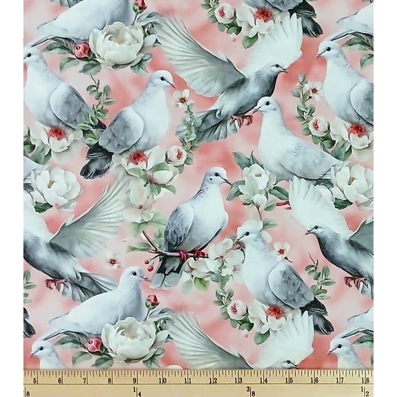 Cotton Blessings & Birds Peaceful Doves Blossoms Roses David Textiles Pink Cotton Fabric Print by the Yard (DX-8780-5C-1MULTI)